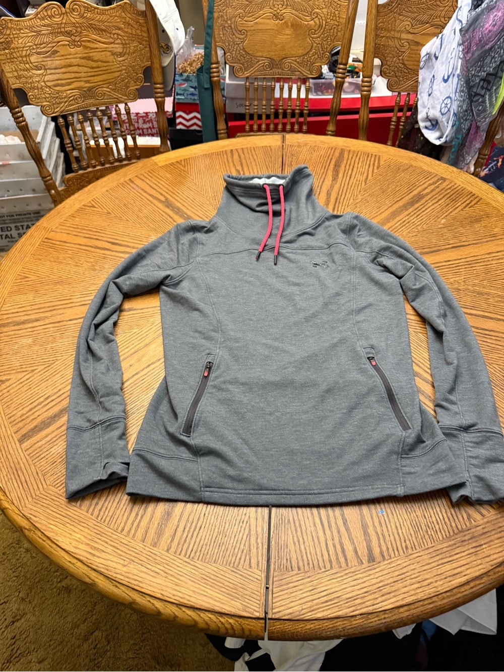 Under Armor Women’s Gray Turtleneck Sweater with Pink Drawcords